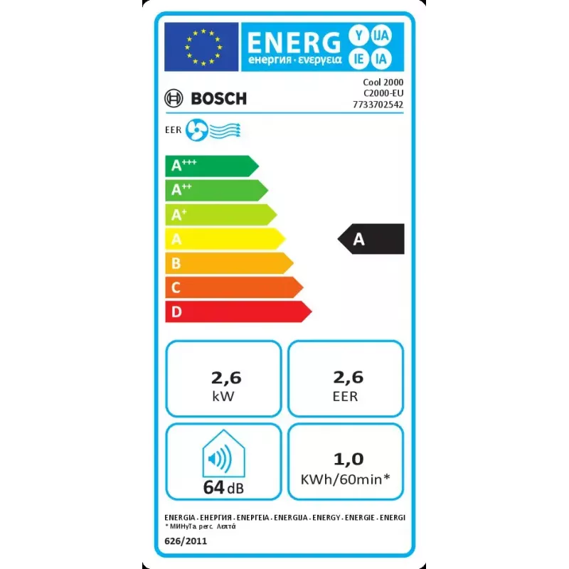 Ar condicionado portátil Bosch Cool 2000 — branco, classe A, 1 kWh/h, R290, até 88 m³
