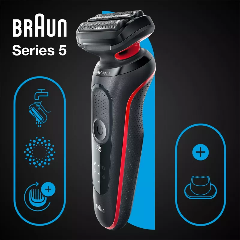 Máquina de barbear Braun Series 5 51-R1200S máquina de barbear de lâminas aparador preto, vermelho