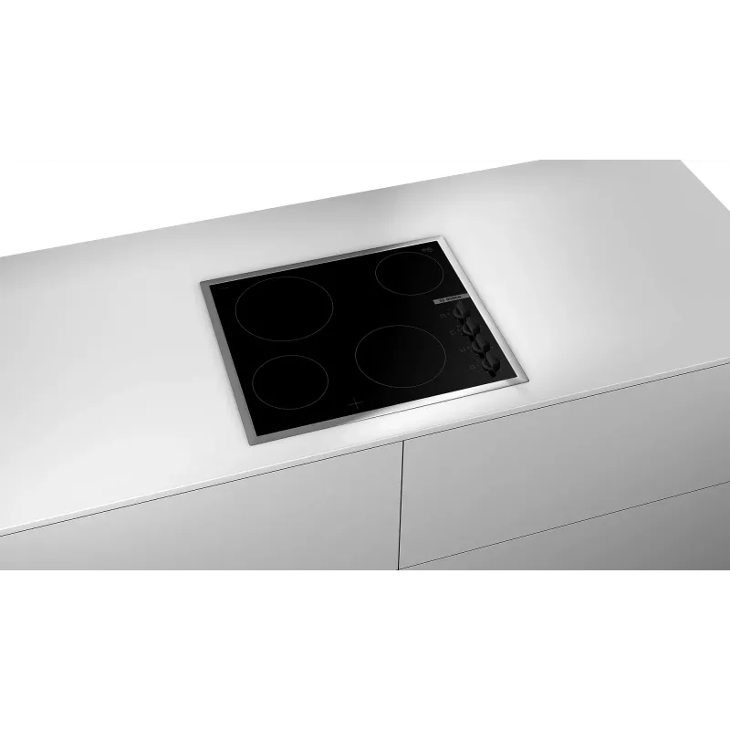 Placa cerâmica Bosch Serie 2 PKE645CA2E preta, aço inoxidável encastrável 60 cm 4 zonas