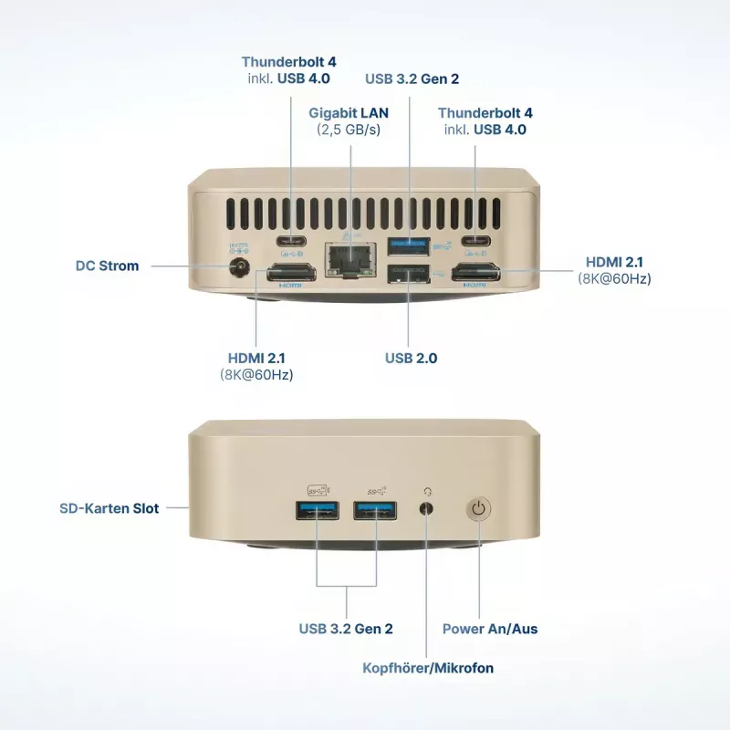 Mini PC FutureNUC Lux NUC 13i5HL – Intel Core i5-13420H, 16 GB DDR4, 512 GB SSD, Intel Iris Xe, Windows 11 Pro, dourado