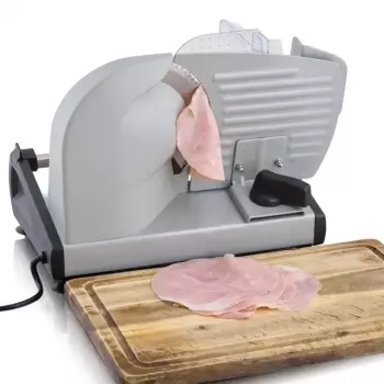 Máquina de cortar elétrica HEINRICH'S HMA 8704 — caixa metálica compacta, 200 W, espessura de corte 1–15 mm, lâmina de aço inoxidável Ø