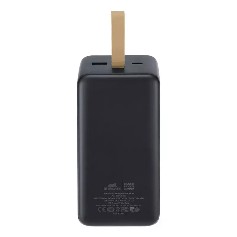 Powerbank Rivacase VA1084 polímero de lítio 40000 mAh, Quick Charge 3.0, 2× USB-C + 1× USB-A, preto