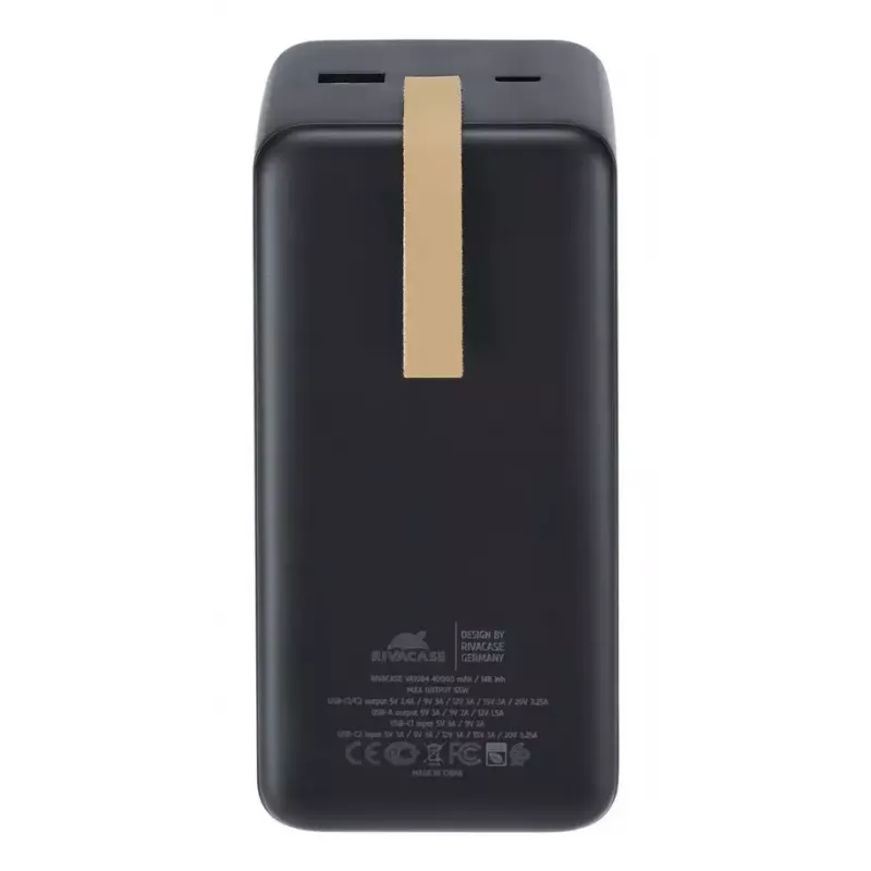 Powerbank Rivacase VA1084 polímero de lítio 40000 mAh, Quick Charge 3.0, 2× USB-C + 1× USB-A, preto