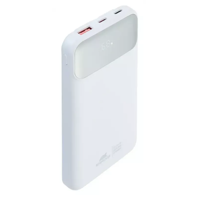 Powerbank portátil Rivacase VA2211WH — 10000 mAh, PD 3.0, QC 3.0, 1x USB-A + 2x USB-C, saída 22,5 W