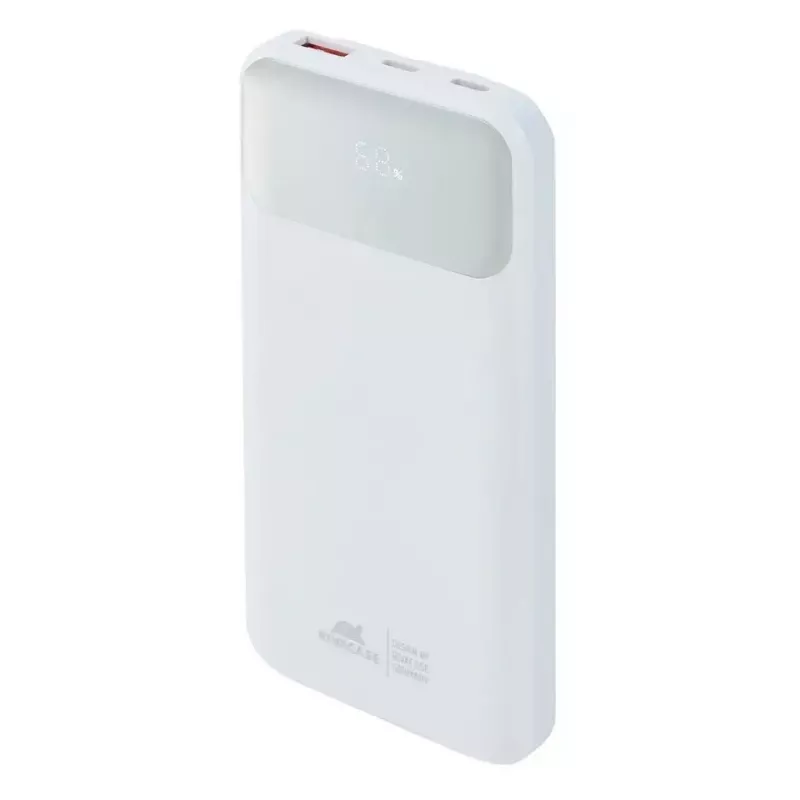 Powerbank portátil Rivacase VA2211WH — 10000 mAh, PD 3.0, QC 3.0, 1x USB-A + 2x USB-C, saída 22,5 W