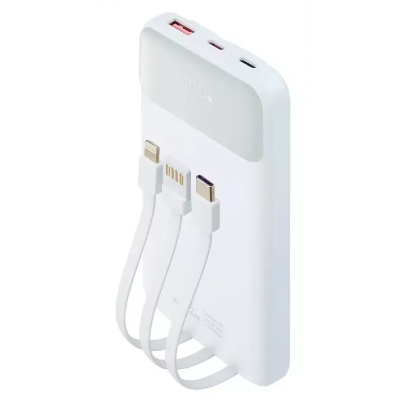 Powerbank portátil Rivacase VA2211WH — 10000 mAh, PD 3.0, QC 3.0, 1x USB-A + 2x USB-C, saída 22,5 W