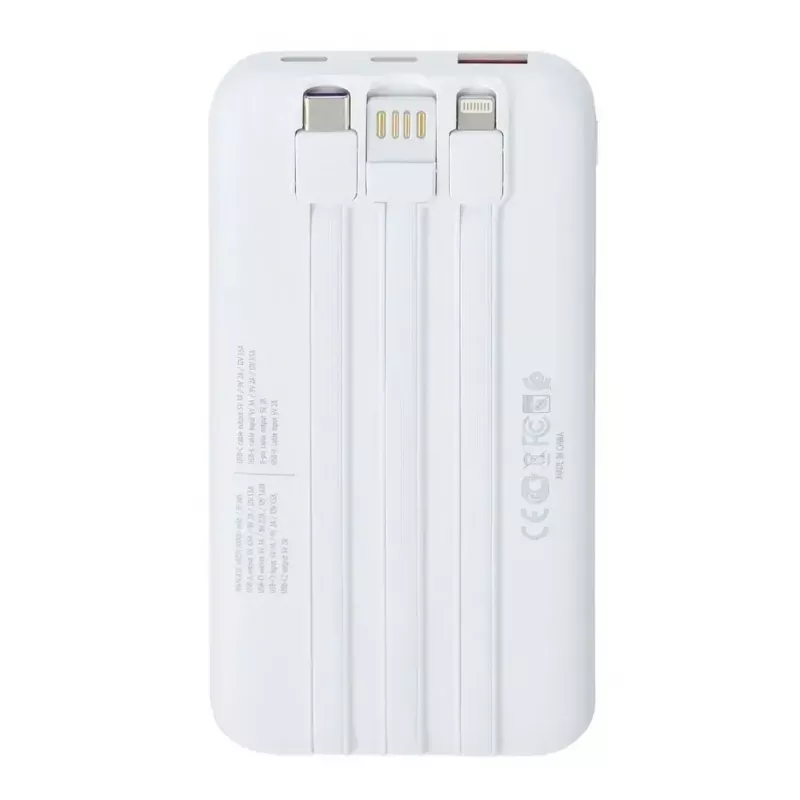 Powerbank portátil Rivacase VA2211WH — 10000 mAh, PD 3.0, QC 3.0, 1x USB-A + 2x USB-C, saída 22,5 W
