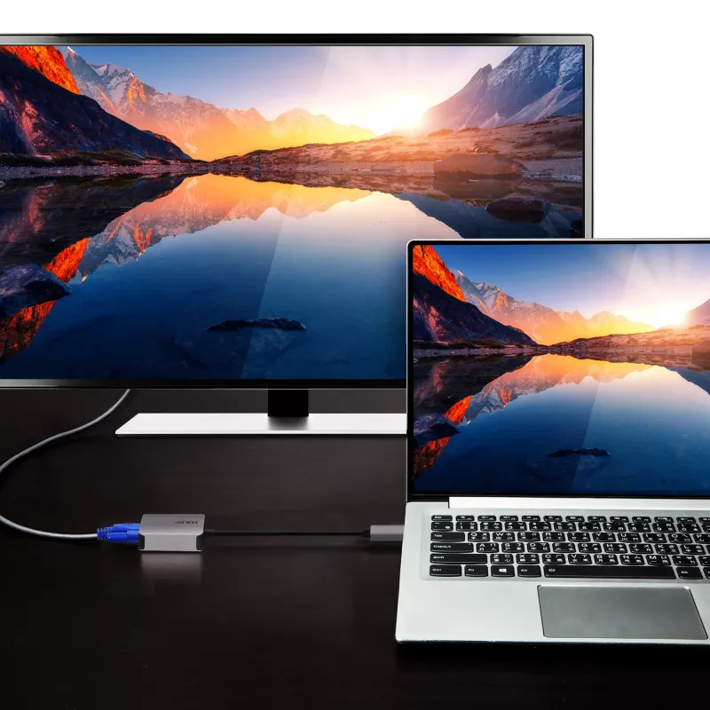 Adaptador USB-C para VGA ATEN, USB Type-C, VGA (D-Sub), macho, fêmea, reto, reto