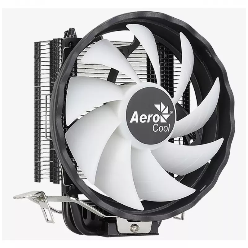 Dissipador de ar AEROCOOL Rave 3 FRGB 120 mm preto branco — 3 heatpipes, ARGB, rolamento hidráulico, 1800 rpm