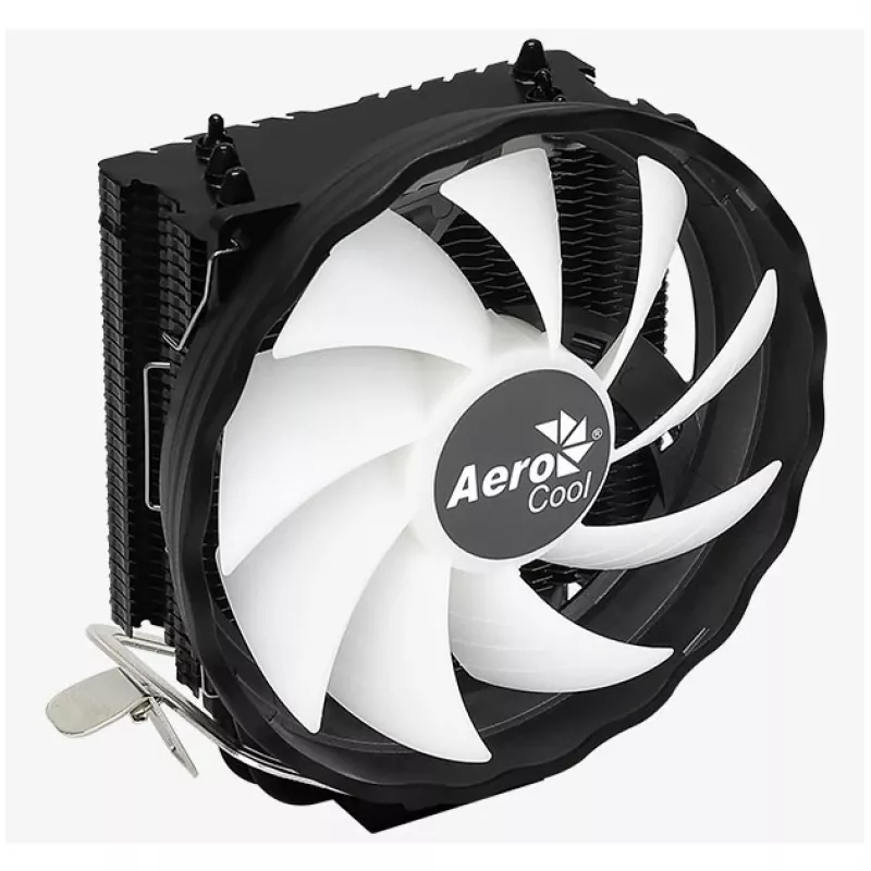 Dissipador de ar AEROCOOL Rave 3 FRGB 120 mm preto branco — 3 heatpipes, ARGB, rolamento hidráulico, 1800 rpm