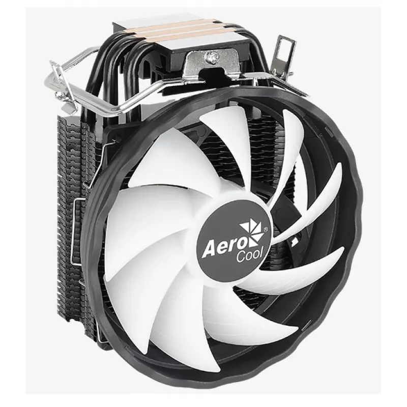 Dissipador de ar AEROCOOL Rave 3 FRGB 120 mm preto branco — 3 heatpipes, ARGB, rolamento hidráulico, 1800 rpm