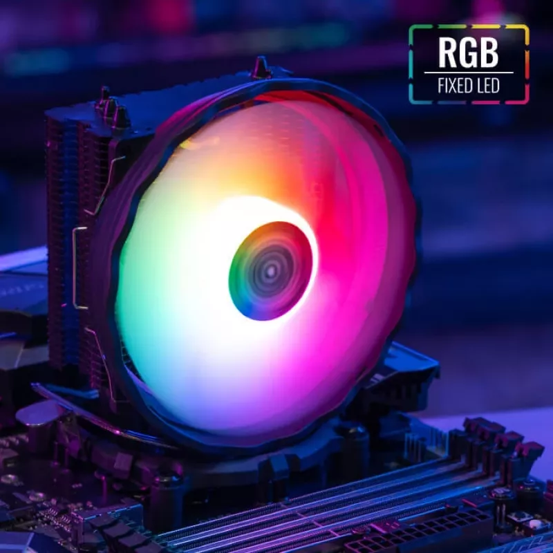 Dissipador de ar AEROCOOL Rave 3 FRGB 120 mm preto branco — 3 heatpipes, ARGB, rolamento hidráulico, 1800 rpm