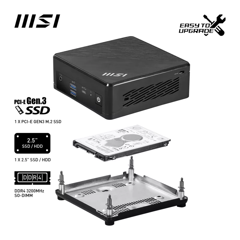 Mini PC MSI Cubi N ADL-006DE Intel® N N200 4 GB DDR4-SDRAM 128 GB SSD Windows 11 Pro preto