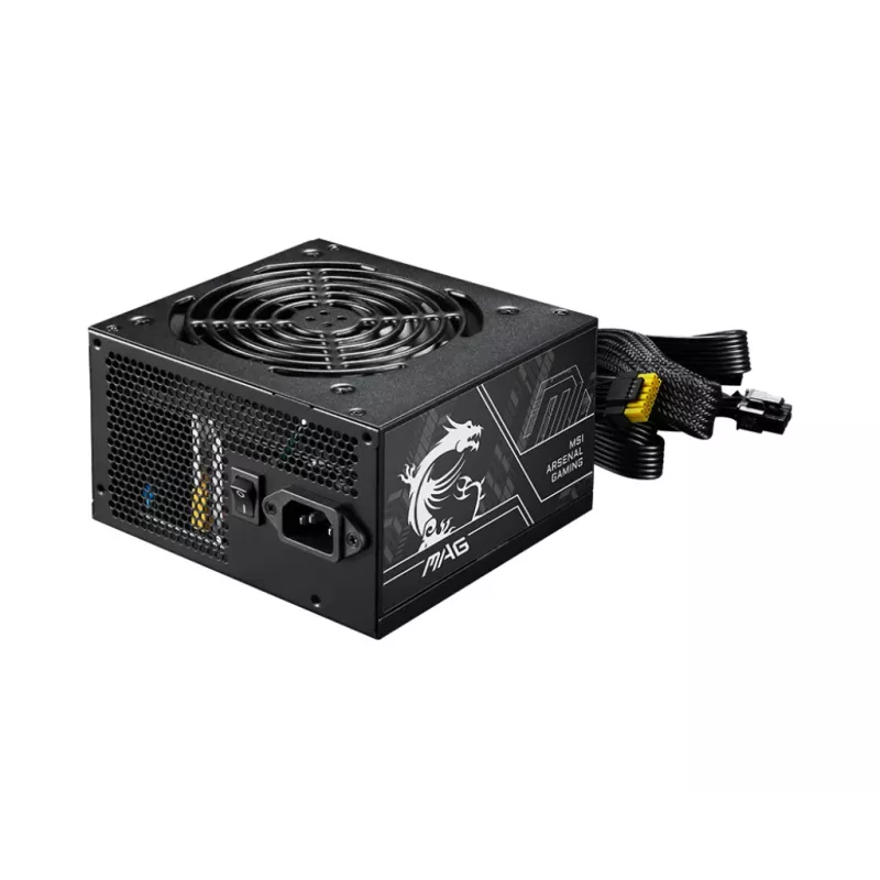 Fonte de alimentação MSI MAG A750BN PCIE5 II 750 W, 24-pin ATX, não modular, 80 PLUS Bronze, ventoinha de 120 mm, preto