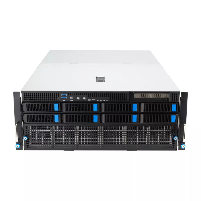 Servidor rack ASUS ESC8000A-E12-SKU2 (4U) – suporta 2× AMD EPYC 9004, DDR5 até 6 TB, 24 DIMM, fonte de alimentação 3000W