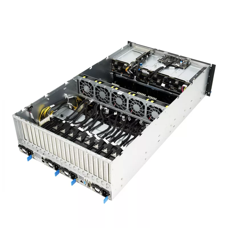 Servidor rack ASUS ESC8000A-E12-SKU2 (4U) – suporta 2× AMD EPYC 9004, DDR5 até 6 TB, 24 DIMM, fonte de alimentação 3000W