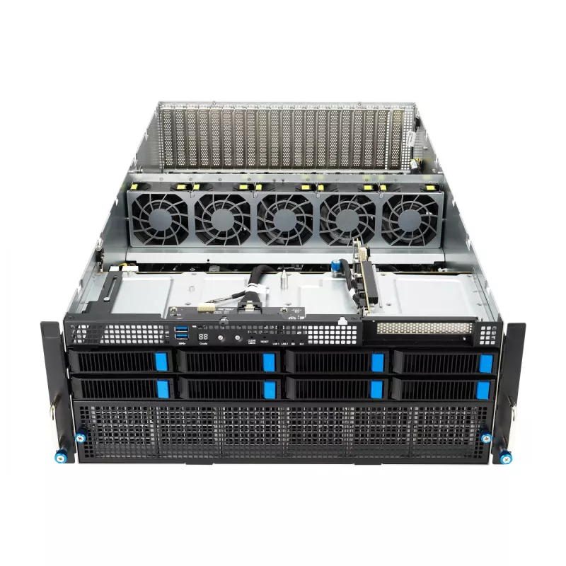 Servidor rack ASUS ESC8000A-E12-SKU2 (4U) – suporta 2× AMD EPYC 9004, DDR5 até 6 TB, 24 DIMM, fonte de alimentação 3000W