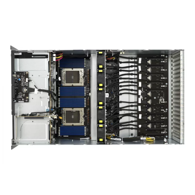 Servidor rack ASUS ESC8000A-E12-SKU2 (4U) – suporta 2× AMD EPYC 9004, DDR5 até 6 TB, 24 DIMM, fonte de alimentação 3000W