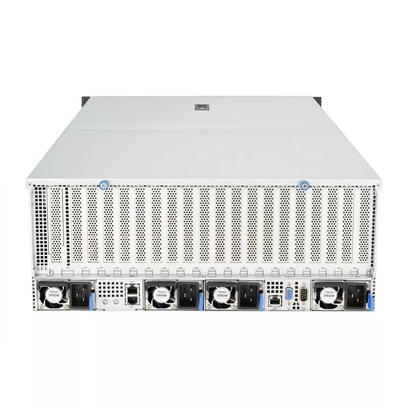 Servidor rack ASUS ESC8000A-E12-SKU2 (4U) – suporta 2× AMD EPYC 9004, DDR5 até 6 TB, 24 DIMM, fonte de alimentação 3000W