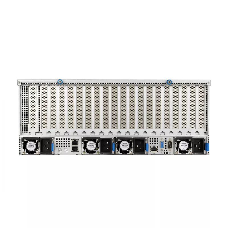Servidor rack ASUS ESC8000A-E12-SKU2 (4U) – suporta 2× AMD EPYC 9004, DDR5 até 6 TB, 24 DIMM, fonte de alimentação 3000W