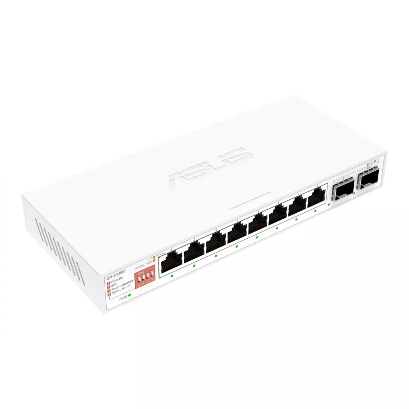 Switch Ethernet não gerido ASUS QG-U1080 — 8 × 2,5G portas RJ-45, MAC 16K, branco, 12V