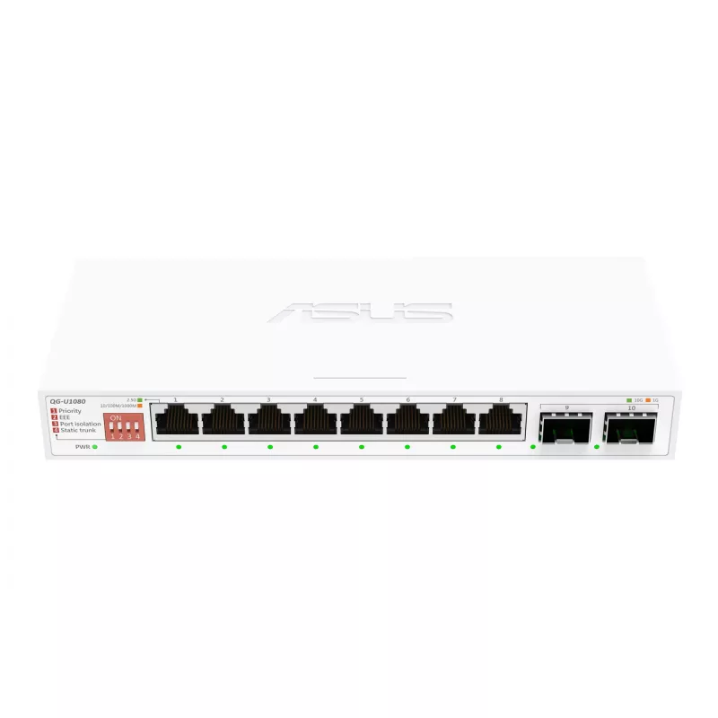 Switch Ethernet não gerido ASUS QG-U1080 — 8 × 2,5G portas RJ-45, MAC 16K, branco, 12V