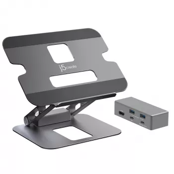 j5create JTS327 Suporte de acoplagem multângulo 4K, suporte para portátil, cinzento, alumínio, 40,6 cm (16