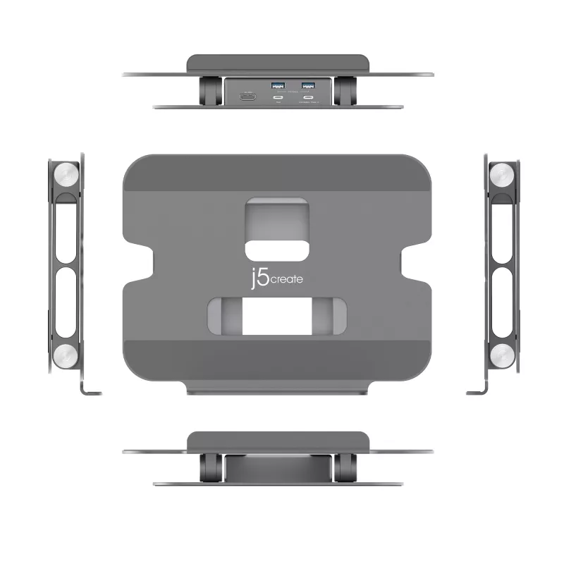 j5create JTS327 Suporte de acoplagem multângulo 4K, suporte para portátil, cinzento, alumínio, 40,6 cm (16