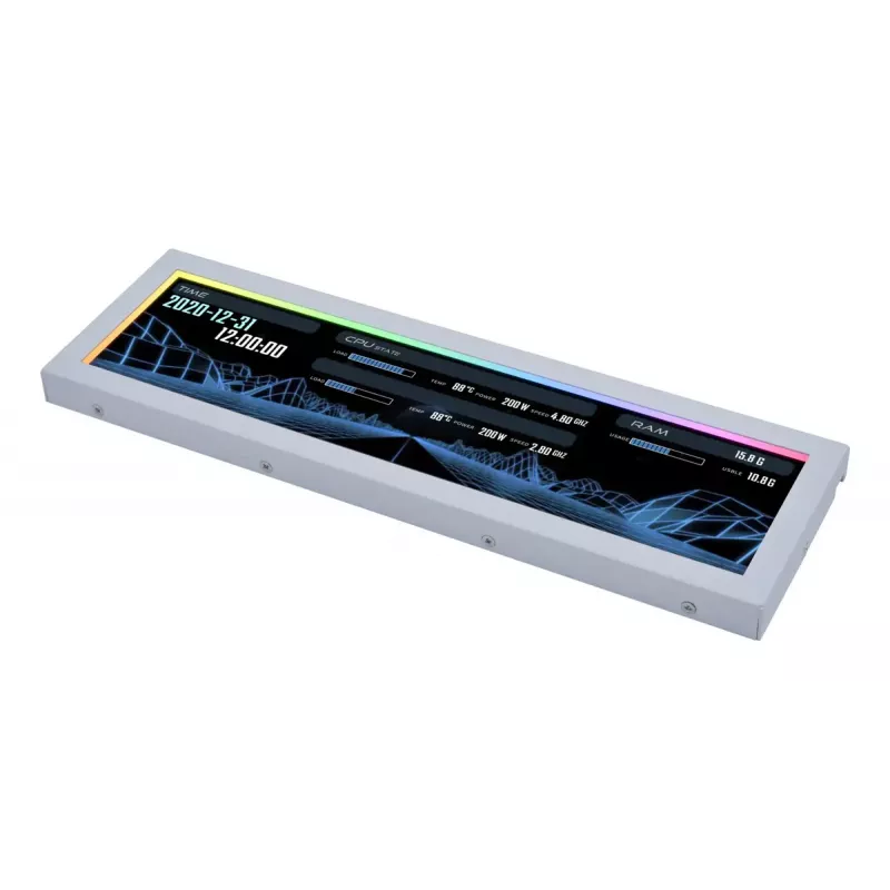 Painel de ecrã Lian Li SM088W — ecrã de caixa universal, branco, 237×73×13 mm, entrada 5 V