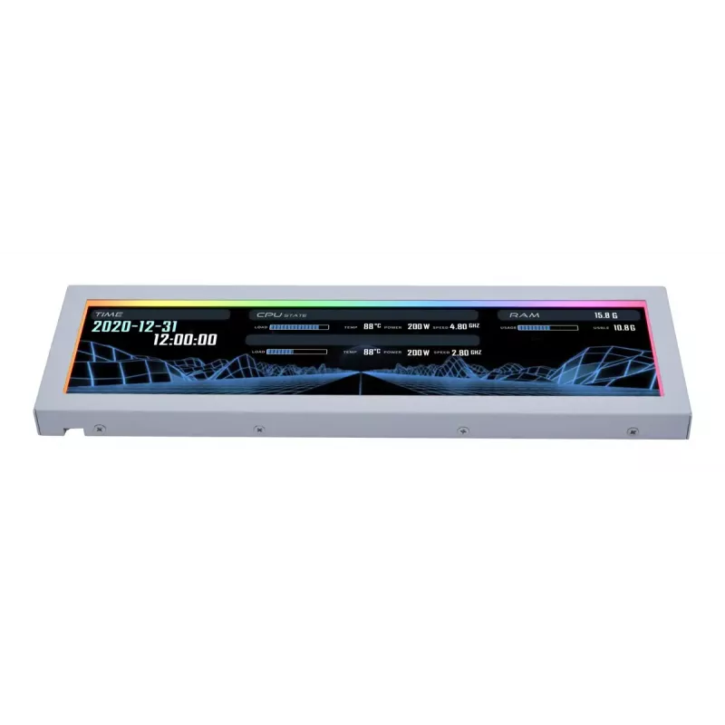 Painel de ecrã Lian Li SM088W — ecrã de caixa universal, branco, 237×73×13 mm, entrada 5 V
