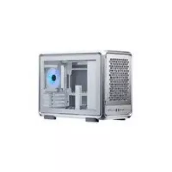 Caixa de computador Cooler Master MasterFrame 400 Mesh prateado, mATX, painel lateral transparente, 1x ventoinha ARGB de 120 mm