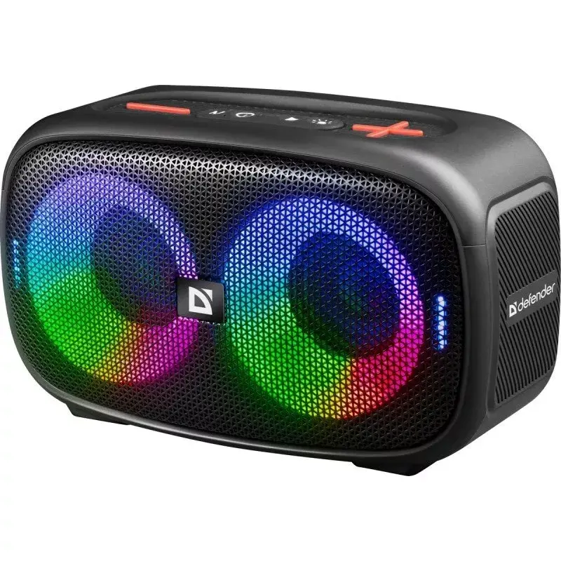 Altifalante Bluetooth portátil Defender Q5 estéreo, 20W, iluminação LED, rádio FM, TWS