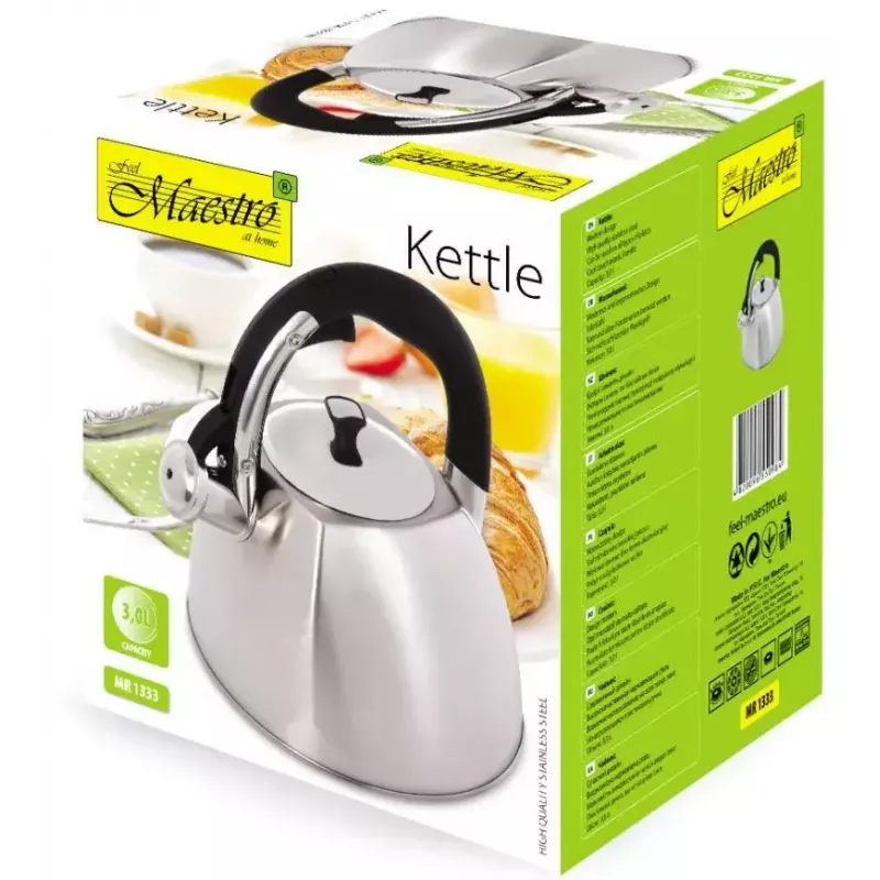 Maestro MR-1333 Chaleira não elétrica com apito, 3 L, aço inoxidável