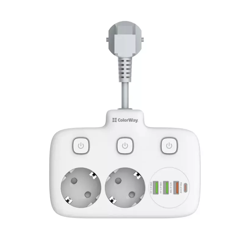 Tomada de parede ColorWay CW-CHE24PDW com tomada USB-C Power Delivery 24W integrada