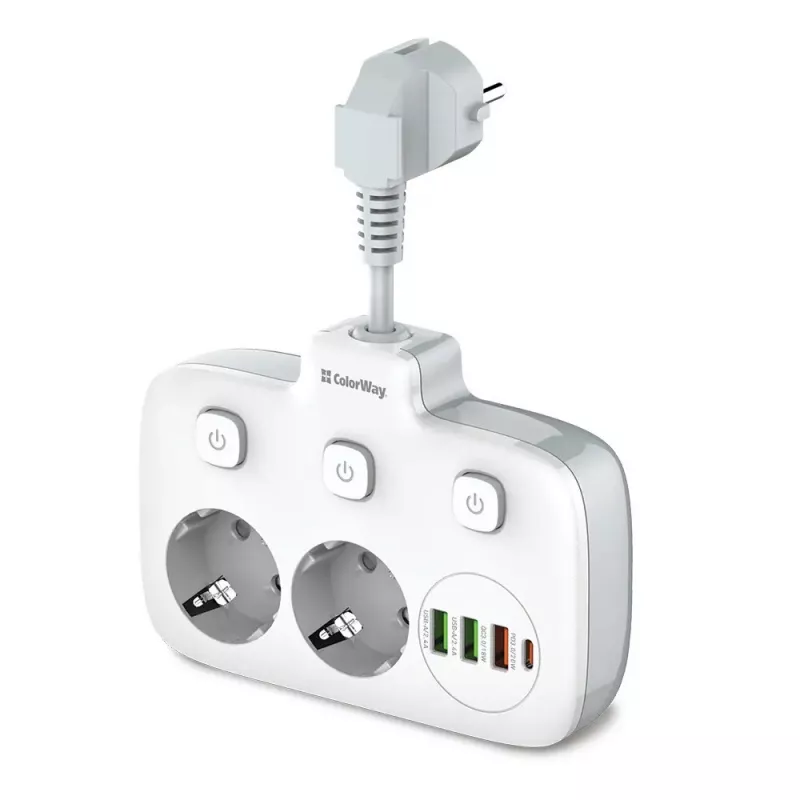 Tomada de parede ColorWay CW-CHE24PDW com tomada USB-C Power Delivery 24W integrada