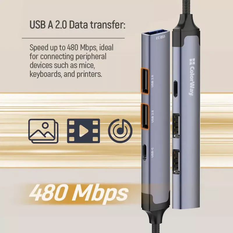 Docking station ColorWay CW-HUB05, hub USB-C 4-em-1 com HDMI e Ethernet