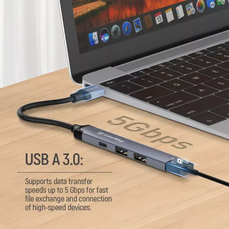 Docking station ColorWay CW-HUB05, hub USB-C 4-em-1 com HDMI e Ethernet
