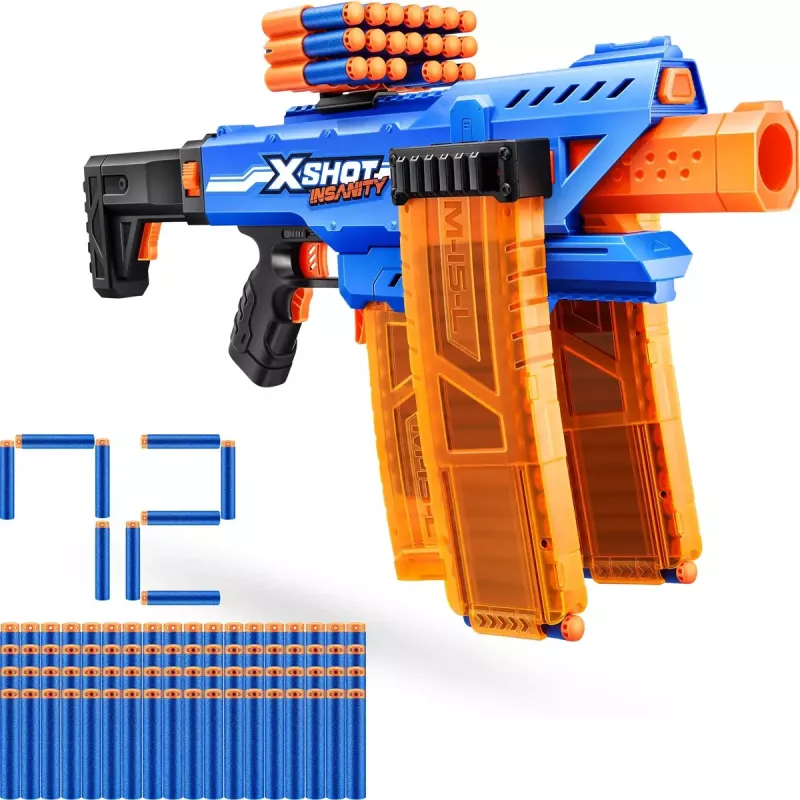 Blaster de dardos de brinquedo Zuru XSHOT Insanity Clip Mania com 72 dardos de espuma