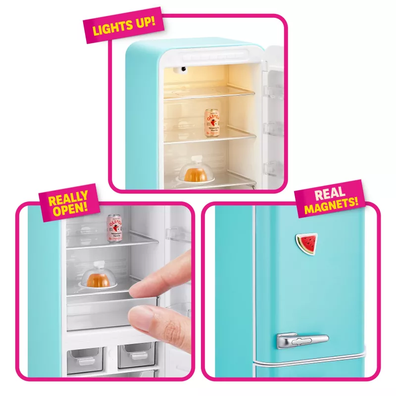 Conjunto de brinquedo Zuru Mini Brands Mini Minis Fill the Fridge Playset — acessórios colecionáveis de frigorífico em miniatura com alimentos