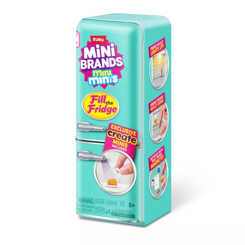 Conjunto de brinquedo Zuru Mini Brands Mini Minis Fill the Fridge Playset — acessórios colecionáveis de frigorífico em miniatura com alimentos