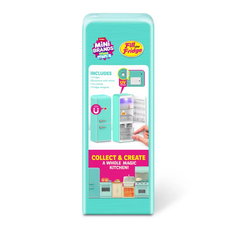 Conjunto de brinquedo Zuru Mini Brands Mini Minis Fill the Fridge Playset — acessórios colecionáveis de frigorífico em miniatura com alimentos