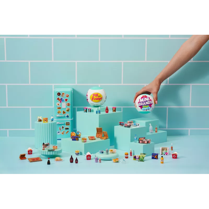 Conjunto de brinquedo Zuru Mini Brands Mini Minis Fill the Fridge Playset — acessórios colecionáveis de frigorífico em miniatura com alimentos