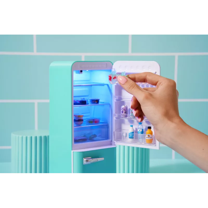 Conjunto de brinquedo Zuru Mini Brands Mini Minis Fill the Fridge Playset — acessórios colecionáveis de frigorífico em miniatura com alimentos