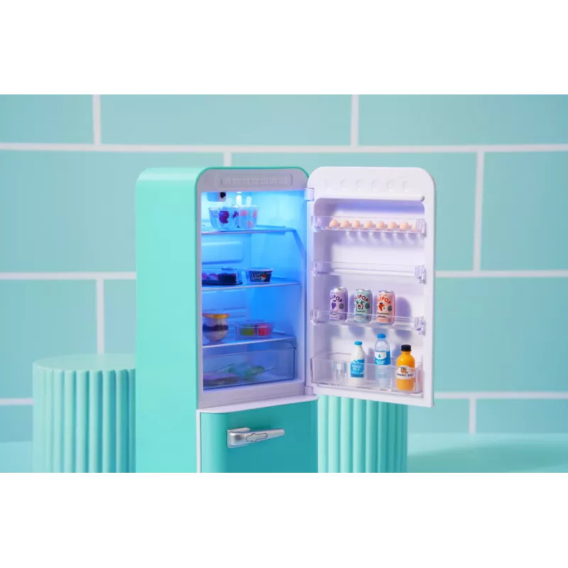 Conjunto de brinquedo Zuru Mini Brands Mini Minis Fill the Fridge Playset — acessórios colecionáveis de frigorífico em miniatura com alimentos