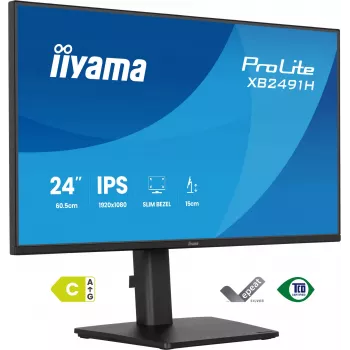 Monitor de computador IIYAMA ProLite XB2491H-B1 23,8 inch (60,5 cm) Full HD IPS LCD, 1920×1080, 178° de visão, VESA, altura ajustável, preto