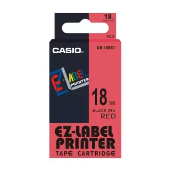 Fita de etiquetar Casio XR-18RD1 preto sobre vermelho
