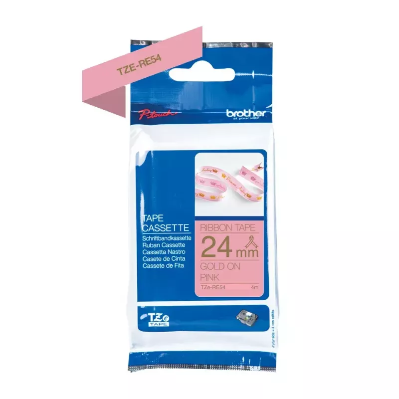 Fita de etiquetar Brother TZE-RE54 dourado sobre rosa