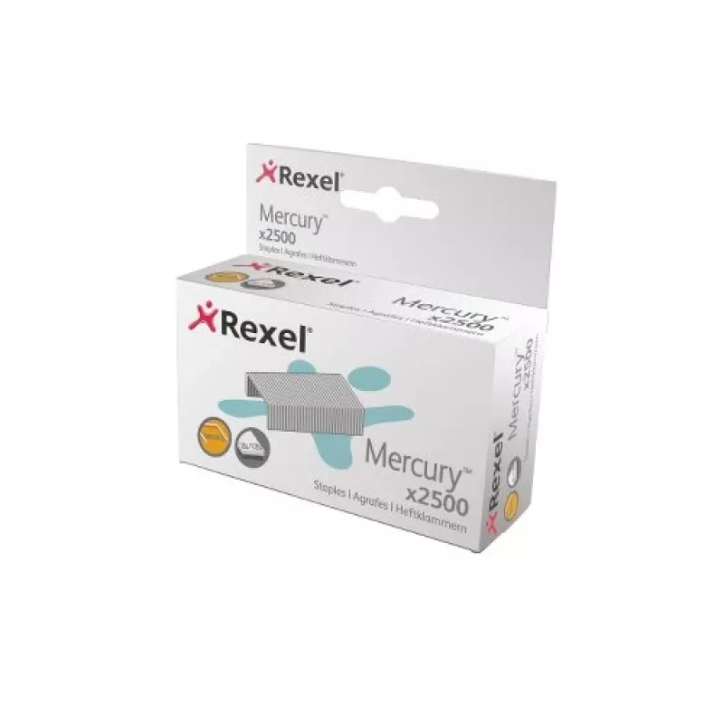 Agafas Rexel Mercury Heavy Duty (2500), embalagem de agrafos, 2500 agrafos, aço, prateado, 120 folhas, 220 g