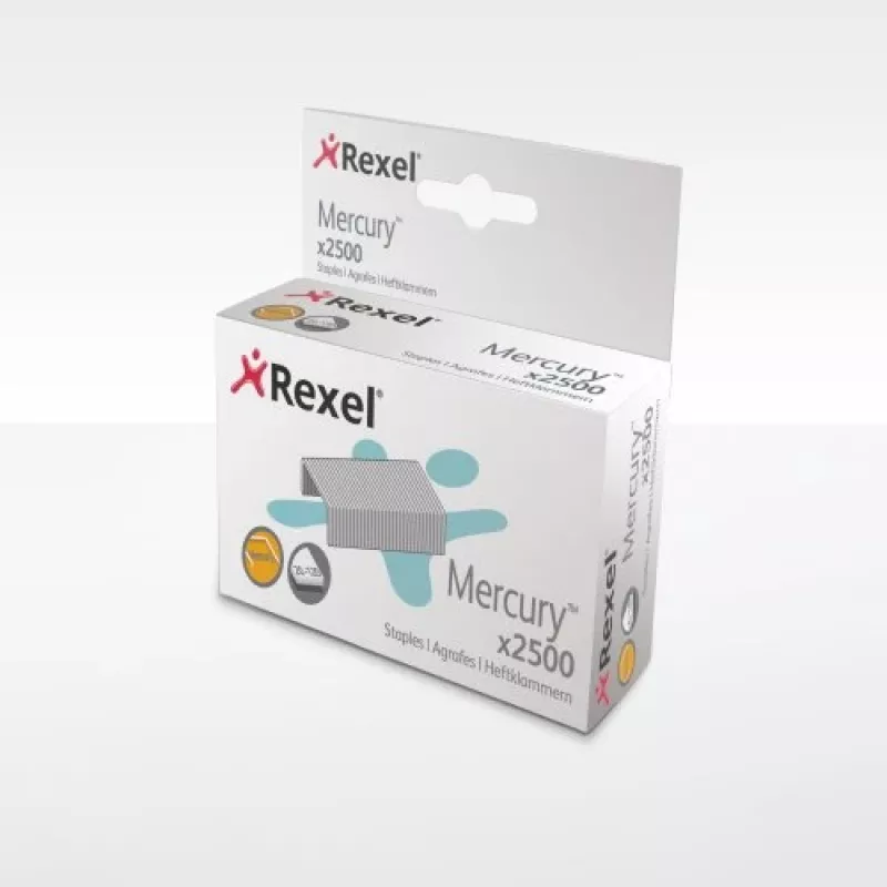 Agafas Rexel Mercury Heavy Duty (2500), embalagem de agrafos, 2500 agrafos, aço, prateado, 120 folhas, 220 g