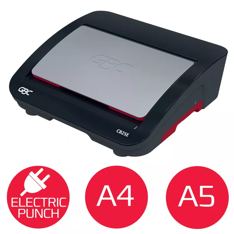 Encadernadora elétrica GBC CombBind® CB25E, encadernadora de pente, elétrica, 390 folhas, preto, vermelho
